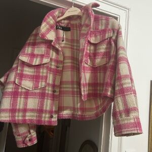 Zara Pink and Cream Checkered Jacket